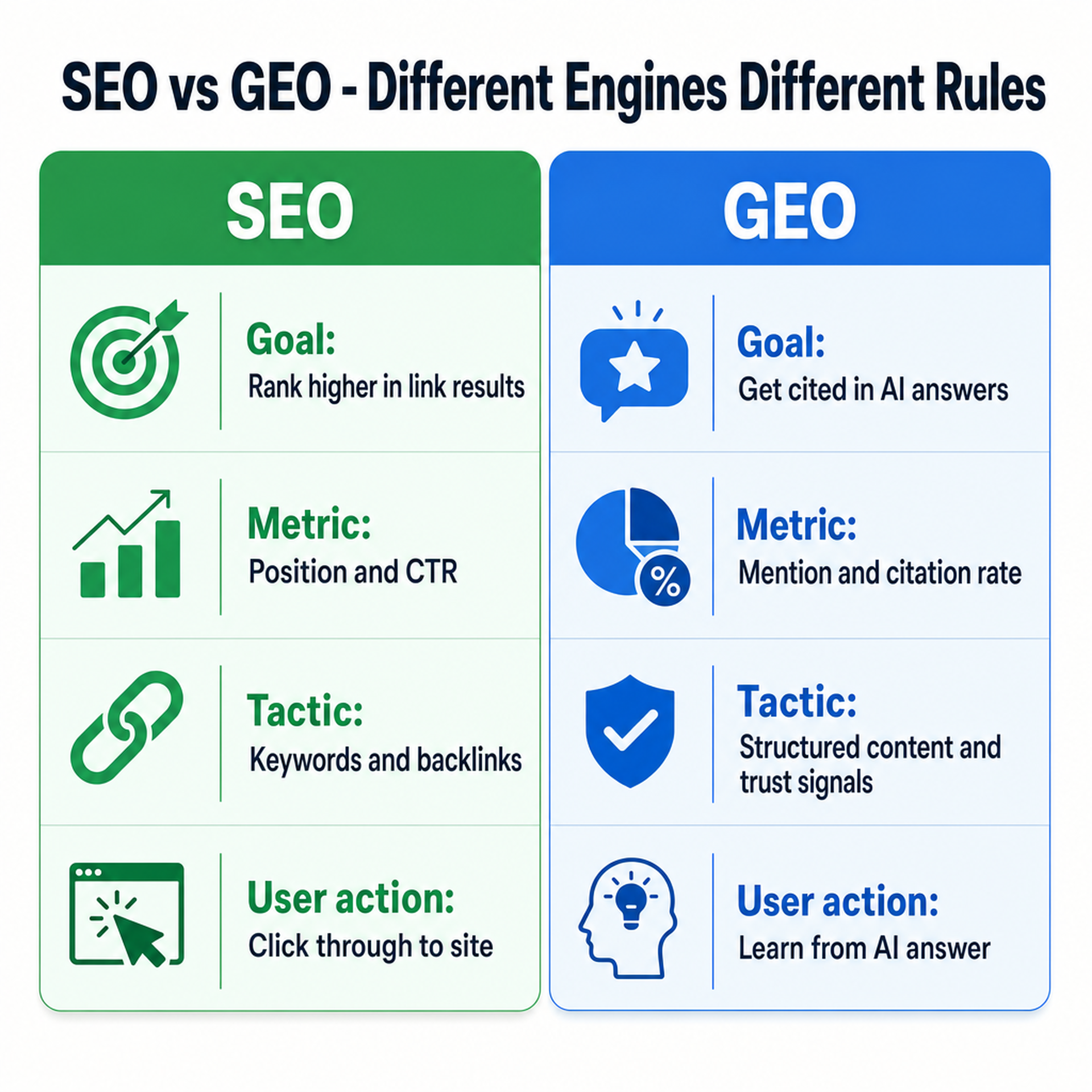 SEO vs GEO comparison table
