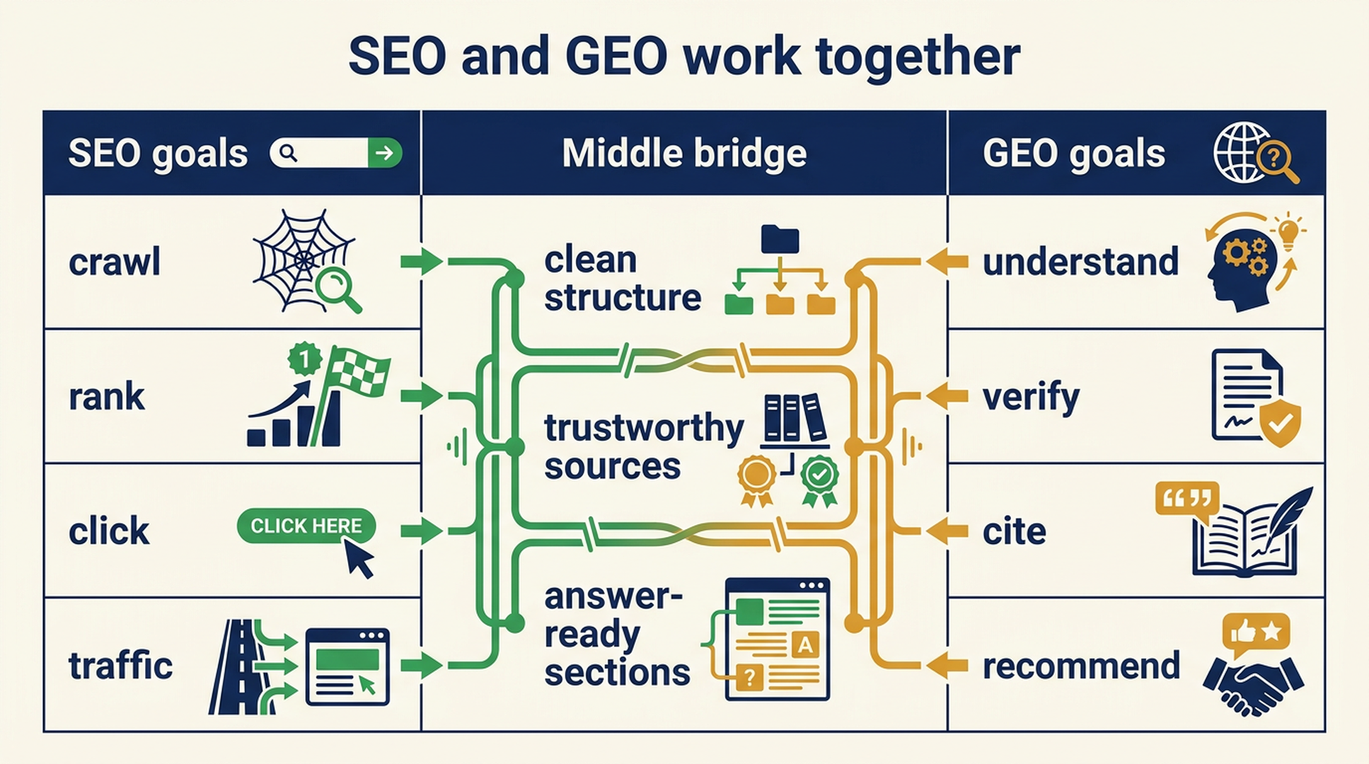 SEO and GEO comparison map