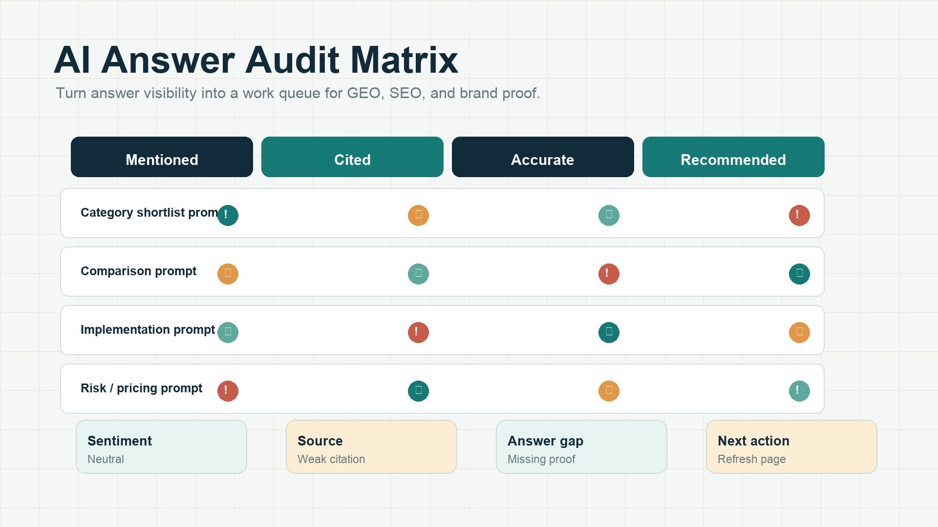 2026 GEO audit dashboard matrix