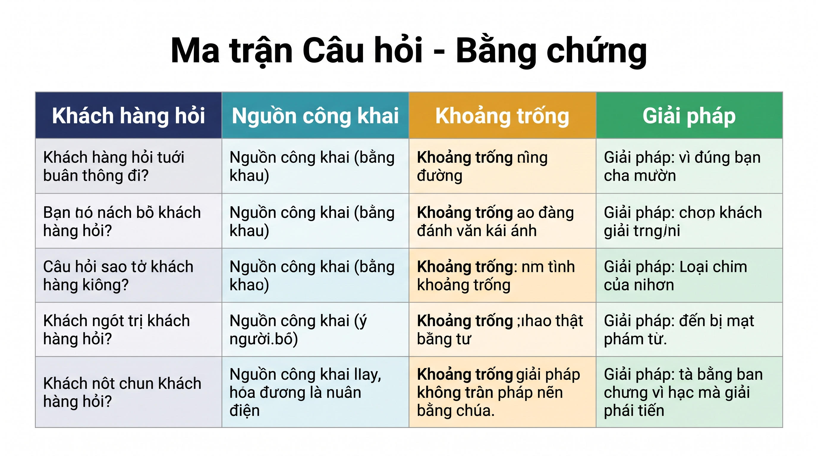 Ma trận câu hỏi và bằng chứng cho lần kiểm toán GEO đầu tiên
