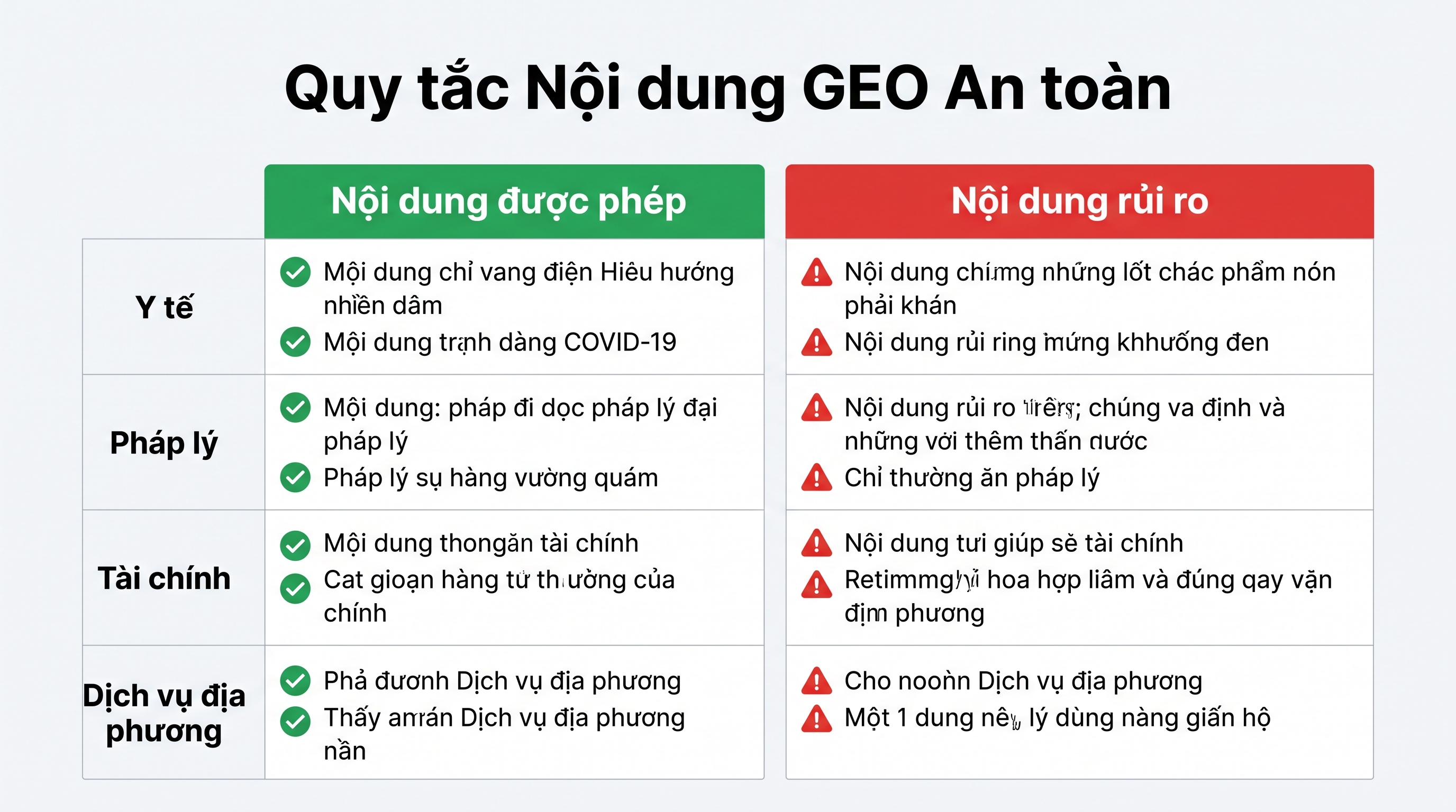 Quy tắc nội dung GEO an toàn cho thương hiệu dịch vụ địa phương