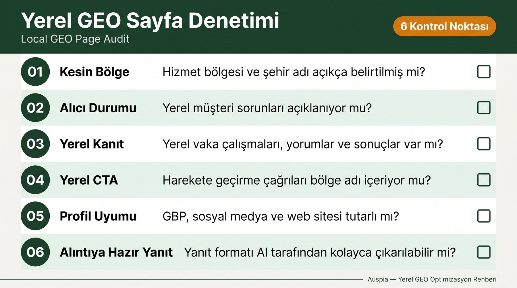 Yerel GEO sayfa denetim kontrol listesi