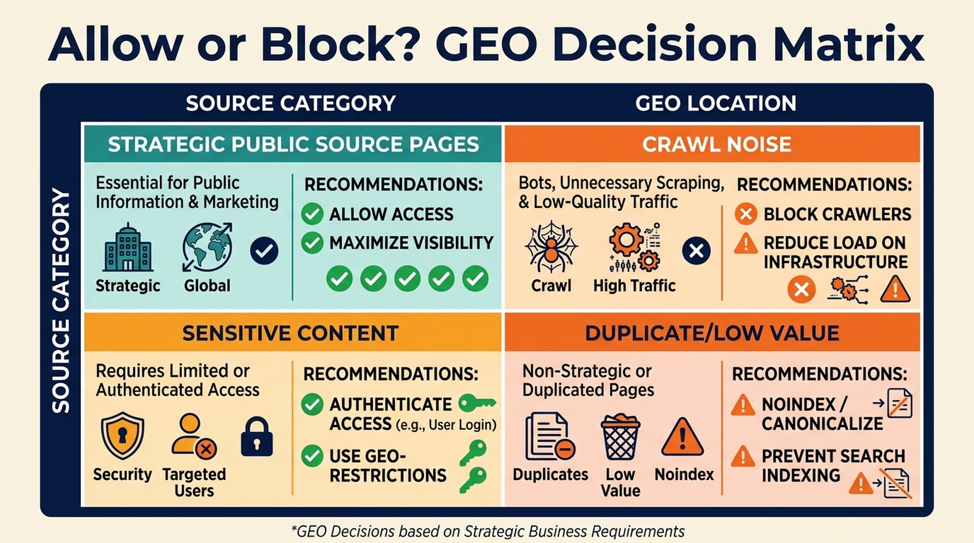 Robots.txt GEO allow/block decision matrix