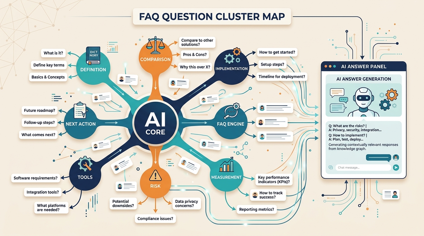 FAQ question cluster map for GEO