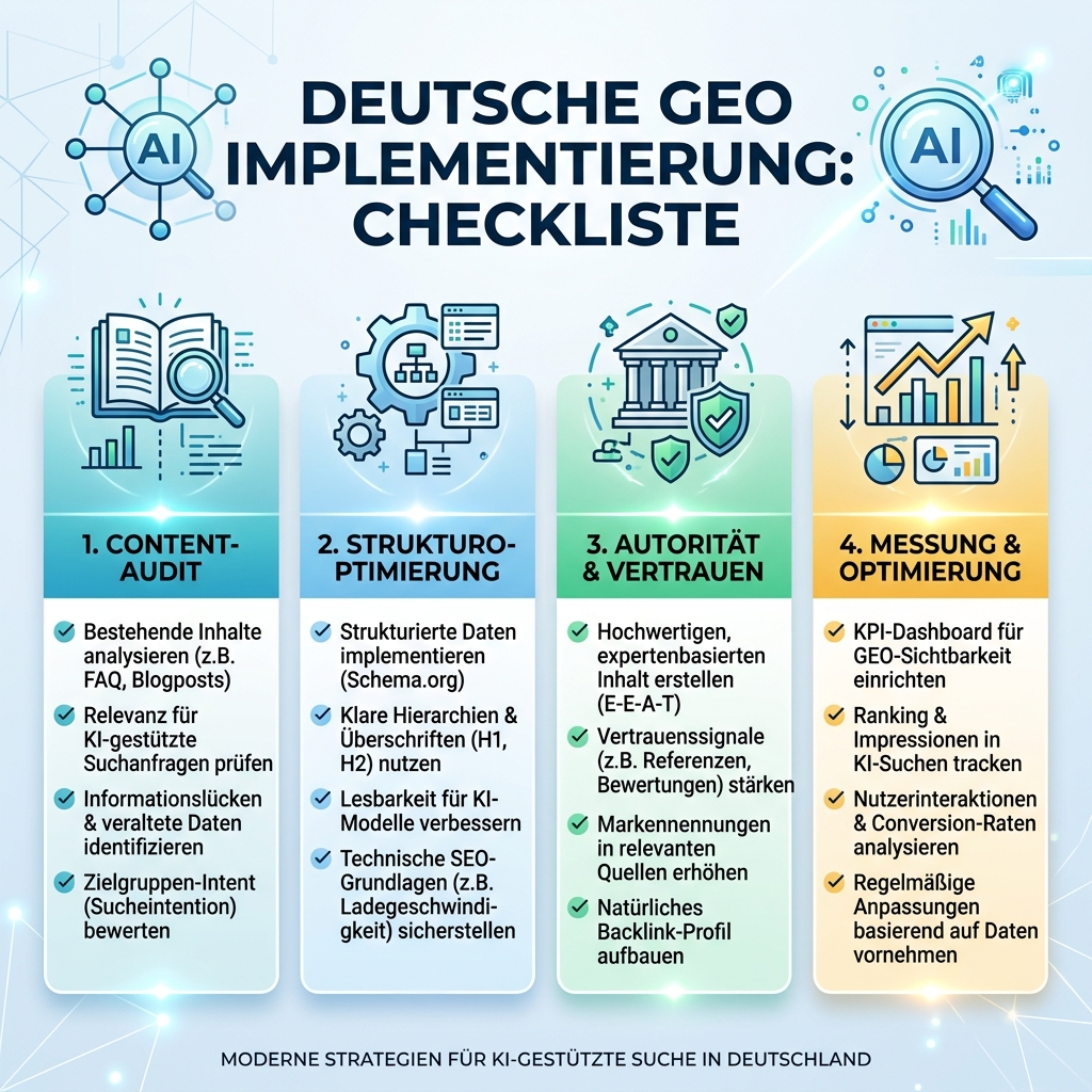 GEO-Umsetzungscheckliste: Content-Audit, Struktur, Autorität und Messung