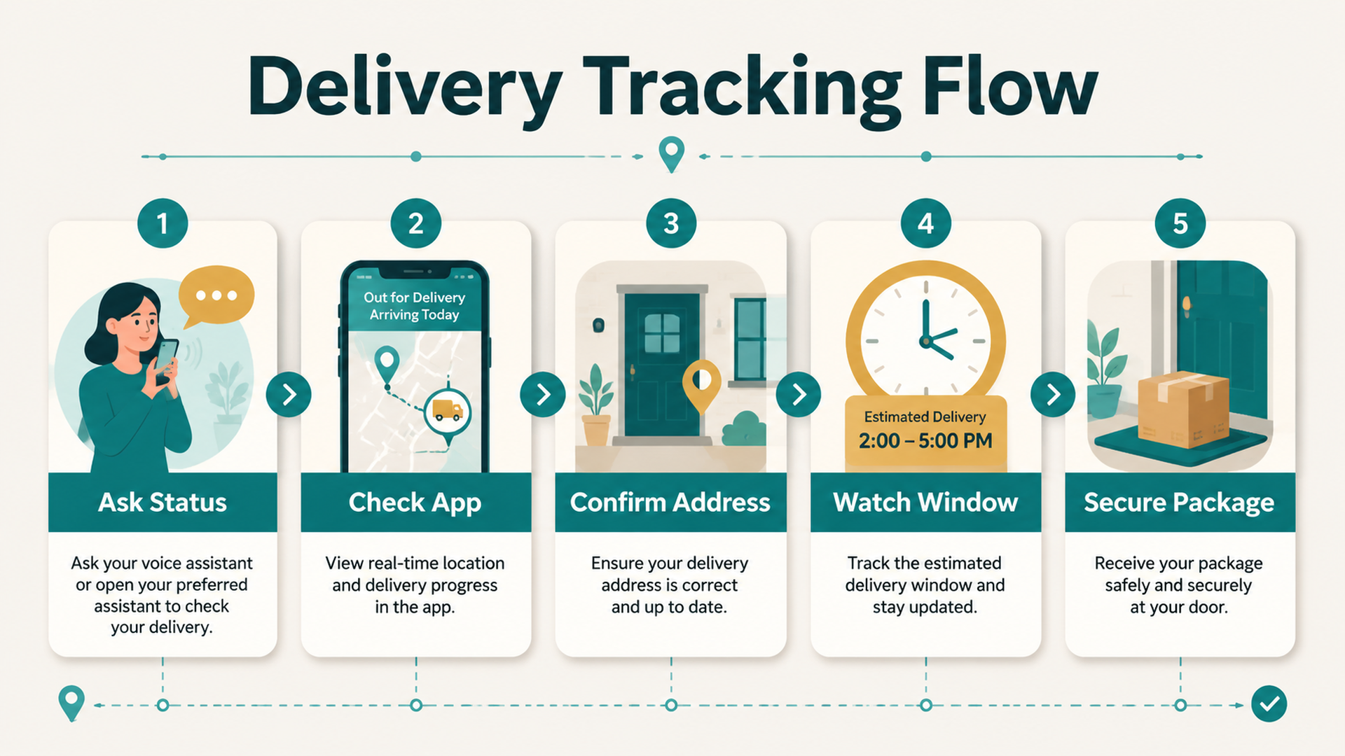 Alexa delivery tracking flow for order status app check address delivery window and package security