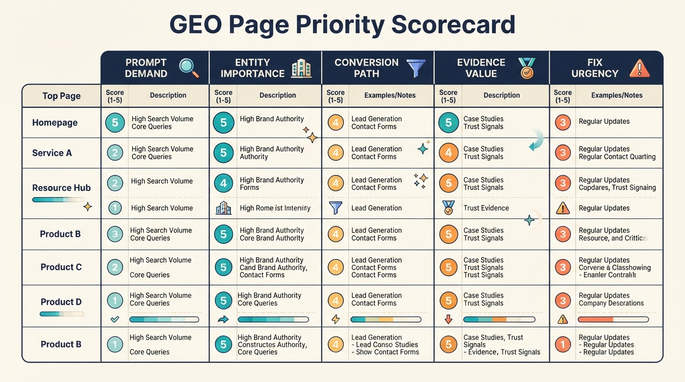 ChatGPT GEO page priority scorecard
