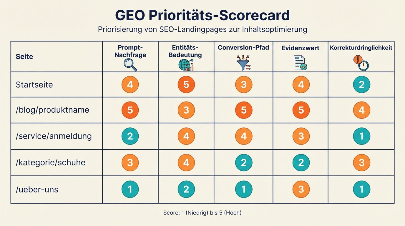 ChatGPT GEO Prioritäts-Scorecard für Seiten
