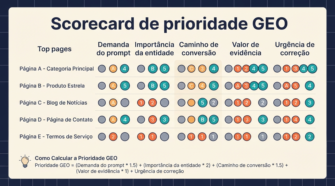 Scorecard de prioridade de páginas para ChatGPT GEO