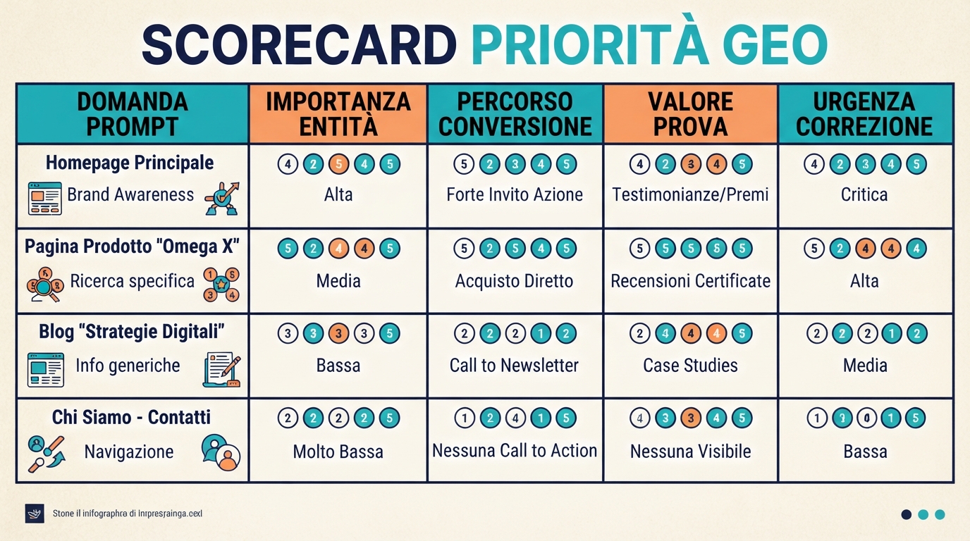 Scorecard di priorità delle pagine per ChatGPT GEO