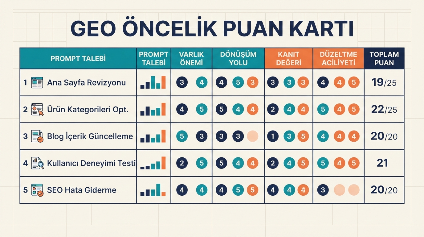 ChatGPT GEO sayfa önceliği puan kartı