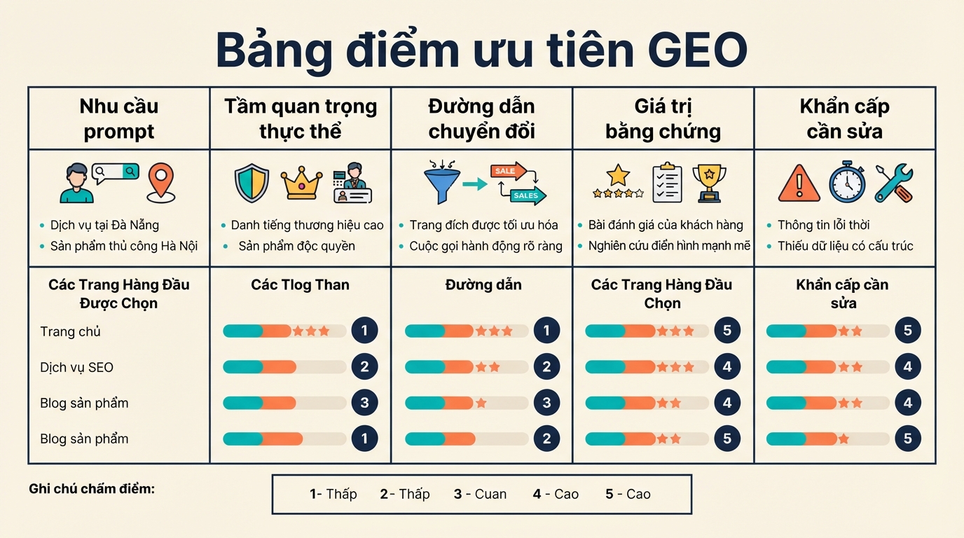 Bảng điểm ưu tiên trang ChatGPT GEO