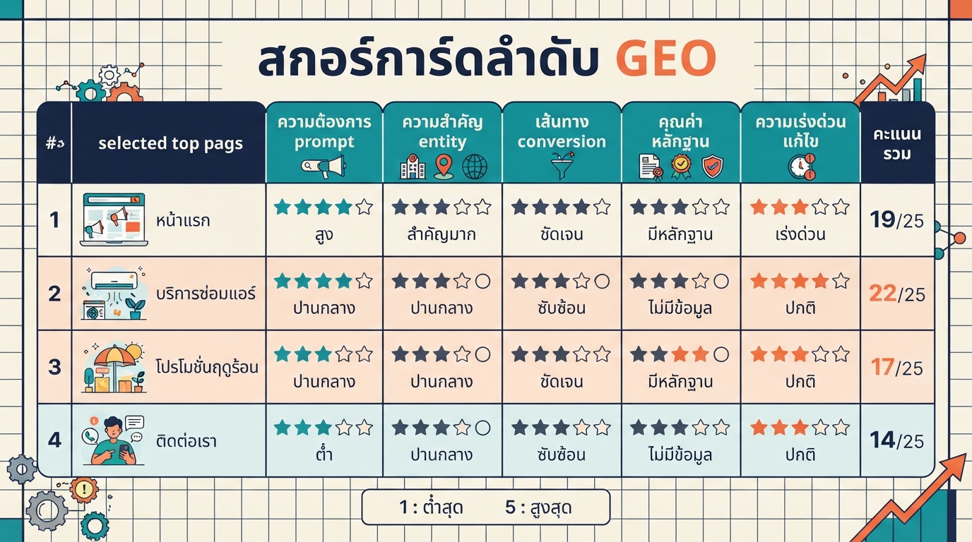 สกอร์การ์ดลำดับความสำคัญของหน้า ChatGPT GEO