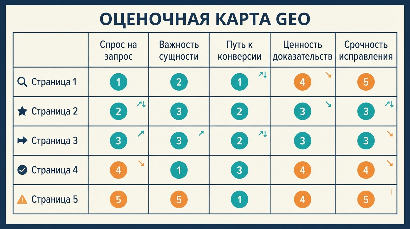 Оценочная карта приоритета страниц ChatGPT GEO