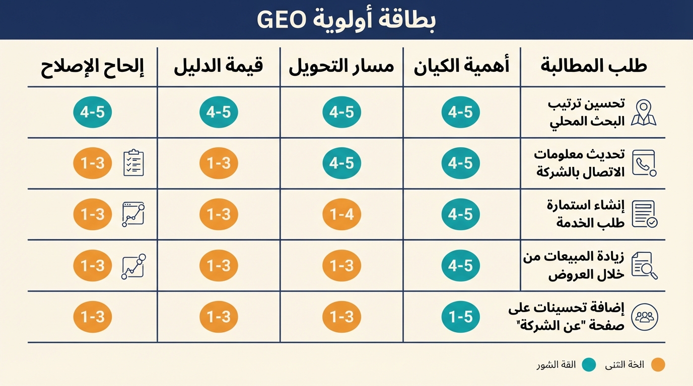 بطاقة تقييم أولوية صفحات ChatGPT GEO