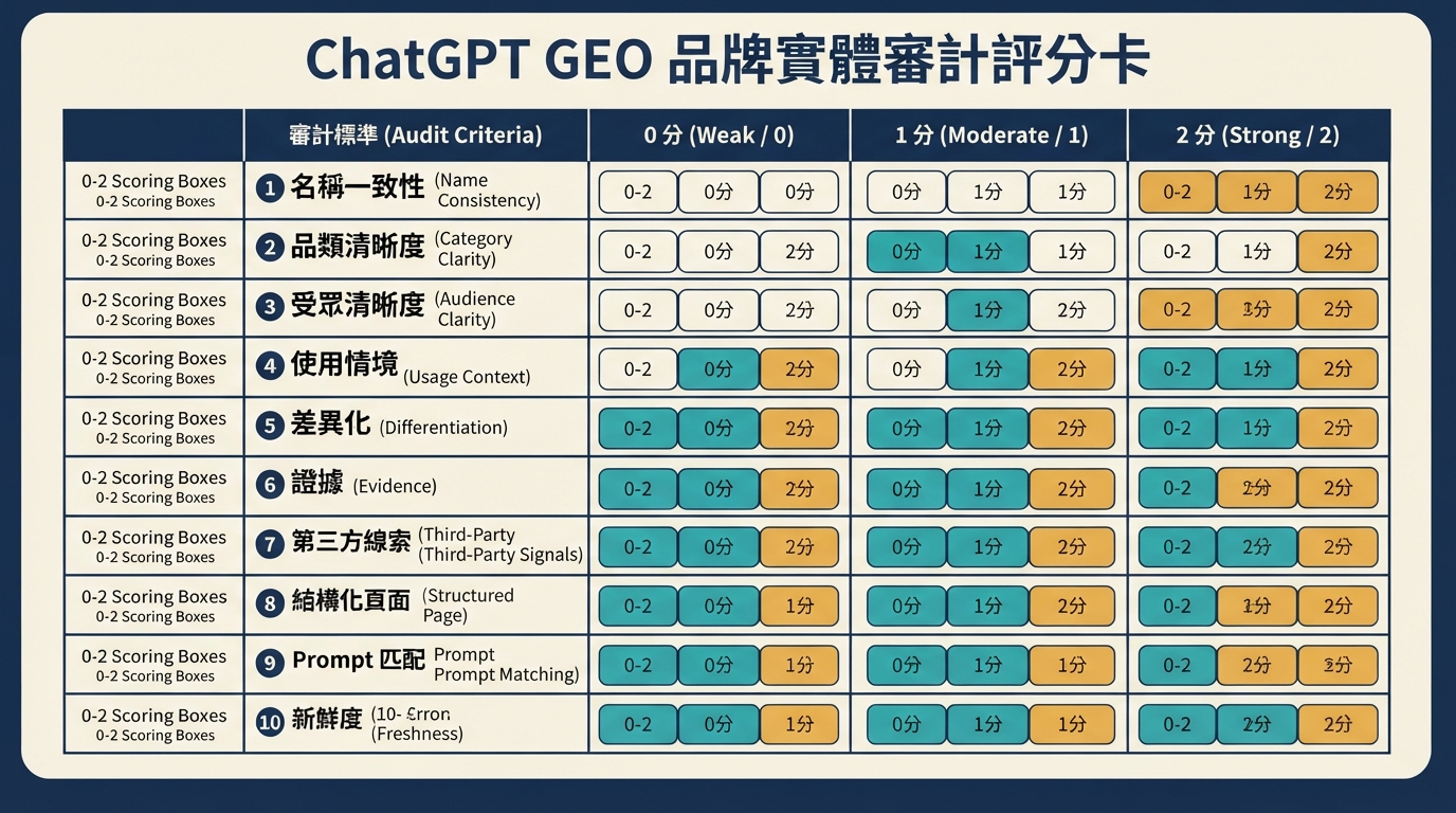 ChatGPT GEO 品牌實體審計評分卡