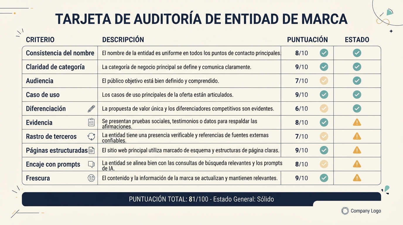 Tarjeta de auditoría de entidad de marca para ChatGPT GEO