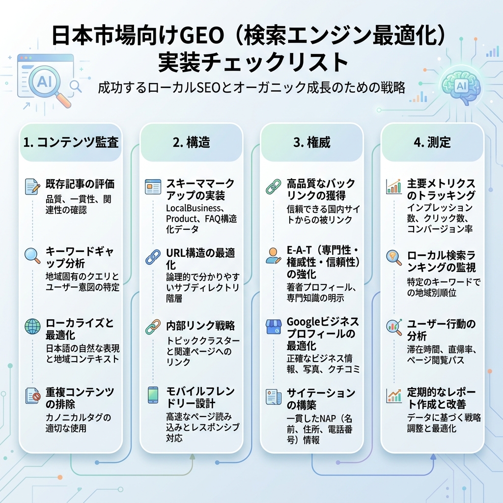 GEOページのチェックリストと実行フロー