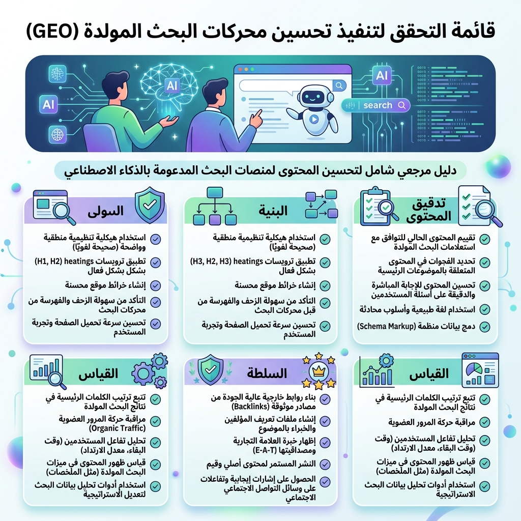 قائمة تحقق وسير عمل لصفحة GEO