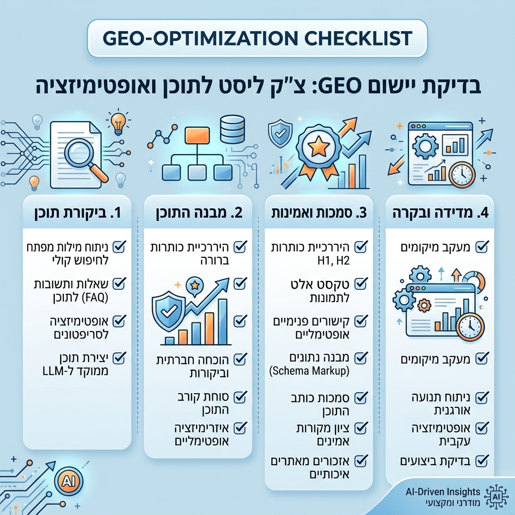 רשימת בדיקה וזרימת עבודה לעמוד GEO