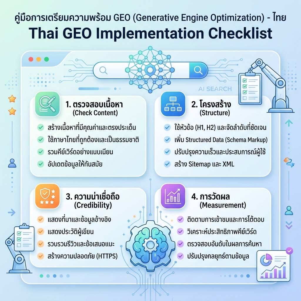 เช็กลิสต์และเวิร์กโฟลว์ของหน้า GEO
