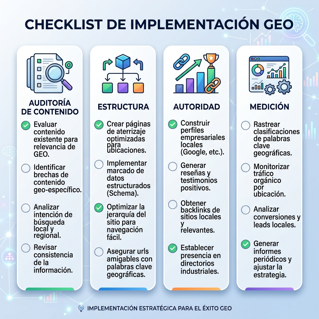 Checklist y flujo de trabajo para una página GEO