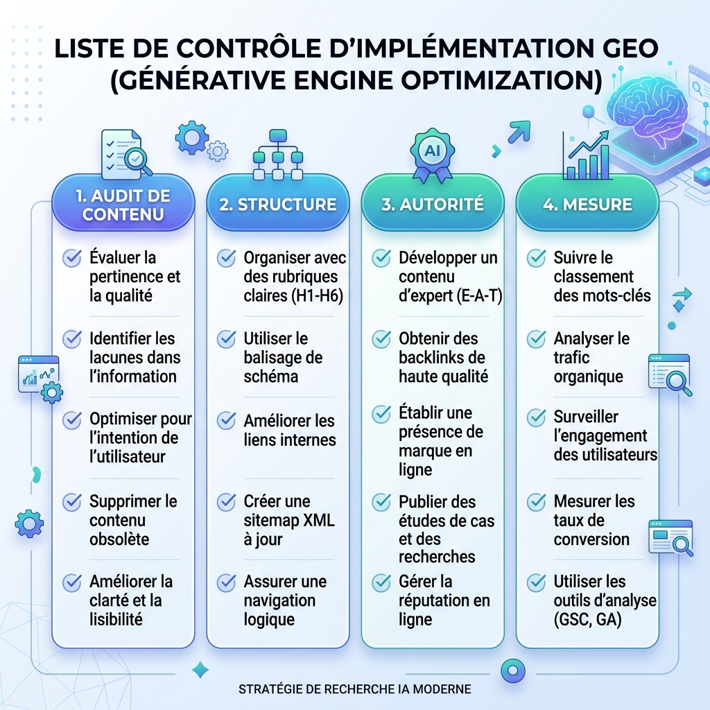 Checklist et flux de travail pour une page GEO