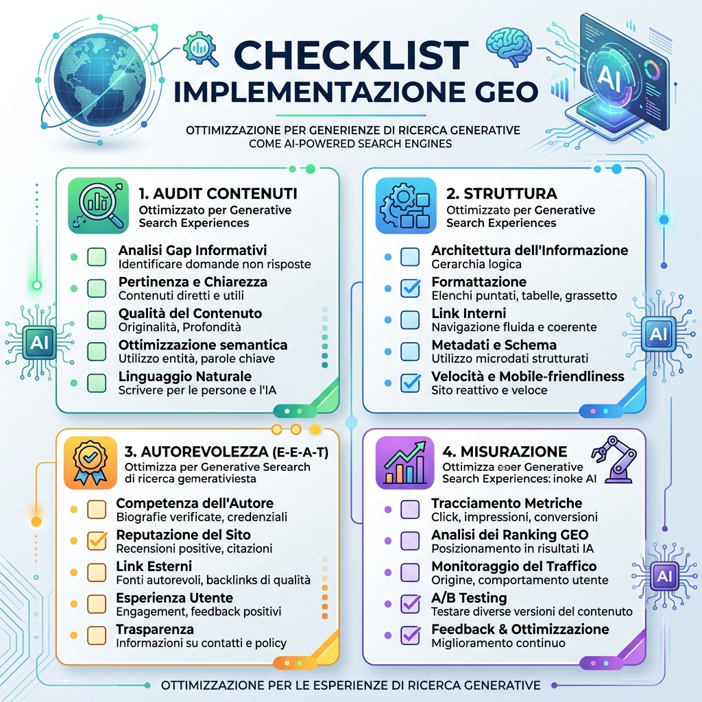 Checklist e flusso di lavoro per una pagina GEO