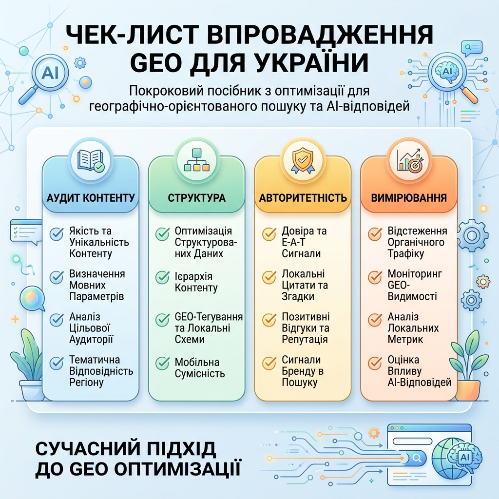 Чеклист і робочий процес для GEO-сторінки