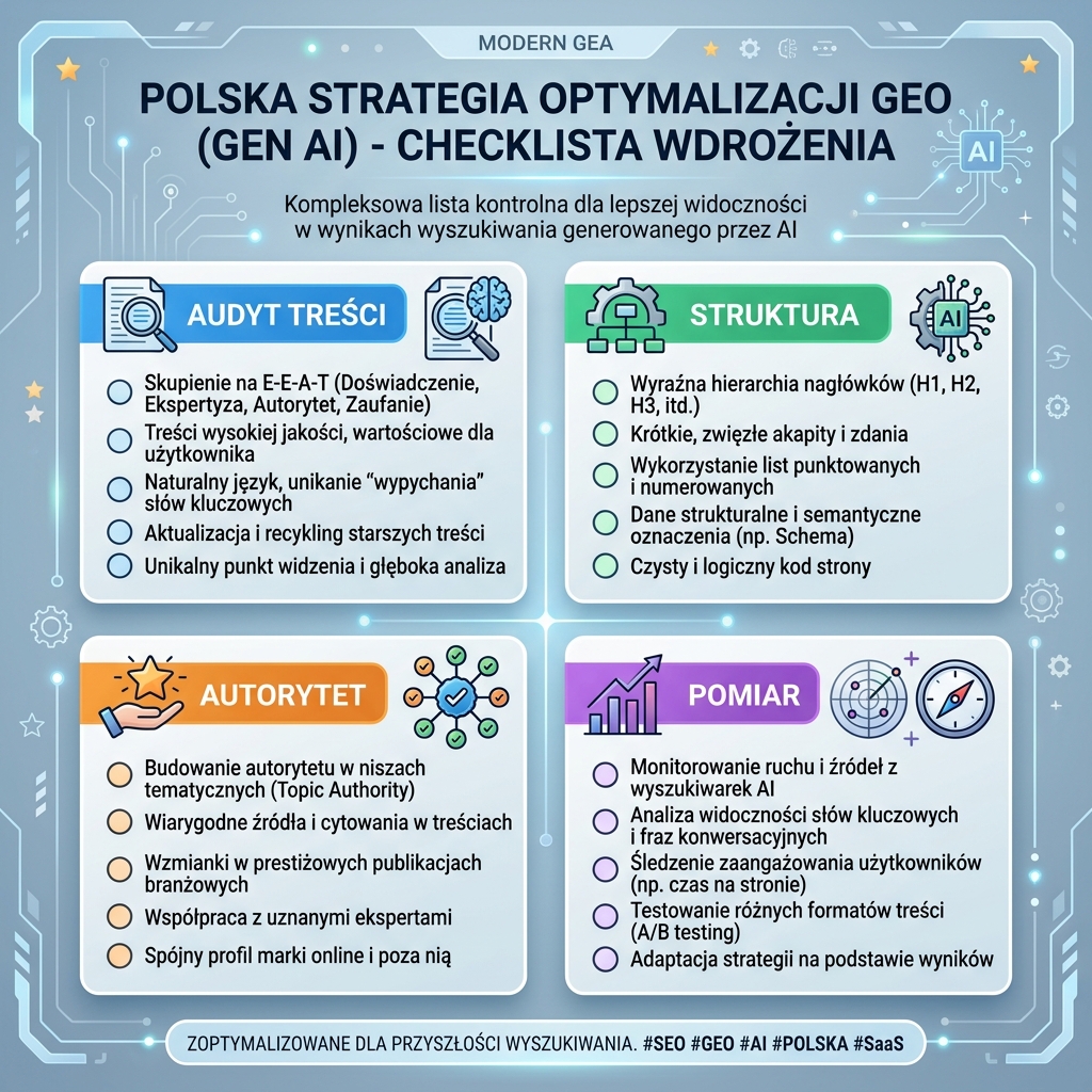 Lista kontrolna i przepływ pracy dla strony GEO
