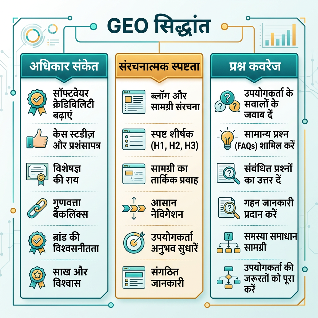 Generative Engine Optimization (GEO) क्या है, इसका सूचनात्मक आरेख