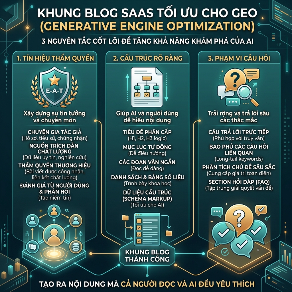 Sơ đồ thông tin về Generative Engine Optimization (GEO)