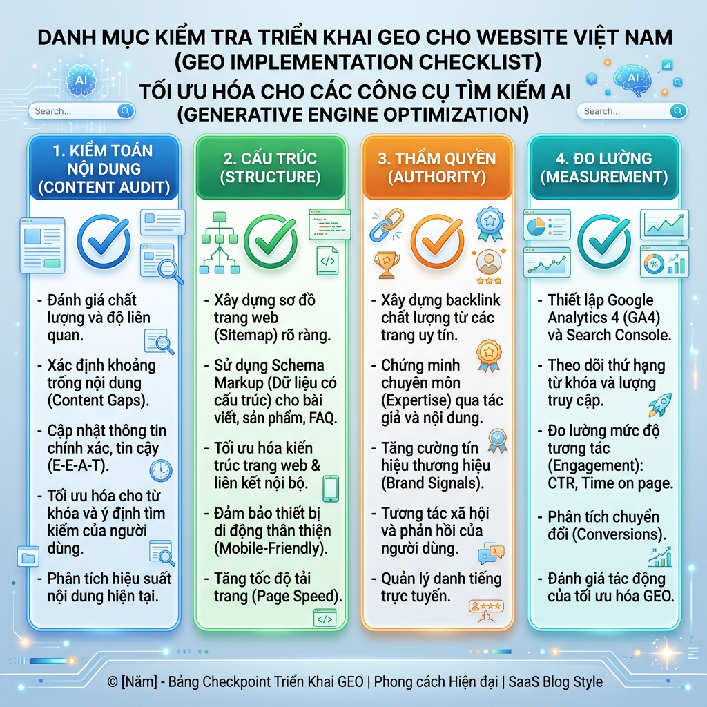 Checklist và luồng công việc cho trang GEO