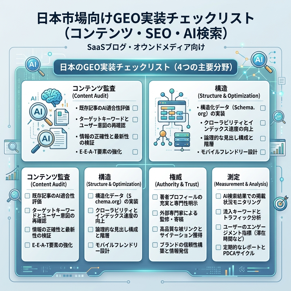 AI 検索コンテンツ向け GEO 実装チェックリスト