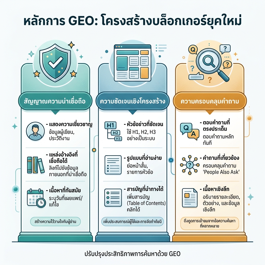 ภาพเปรียบเทียบ SEO, AEO และ GEO
