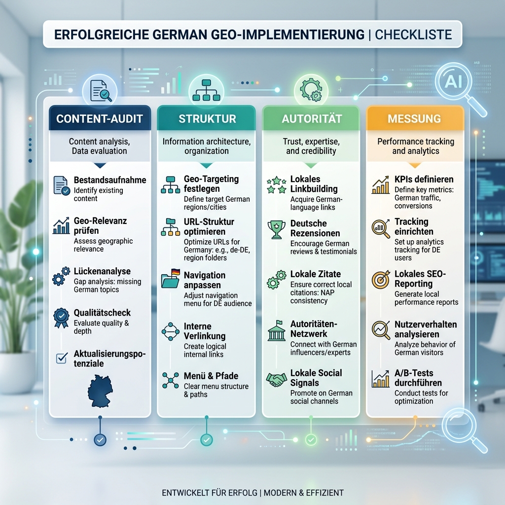 GEO-Implementierungscheckliste für KI-Suchinhalte