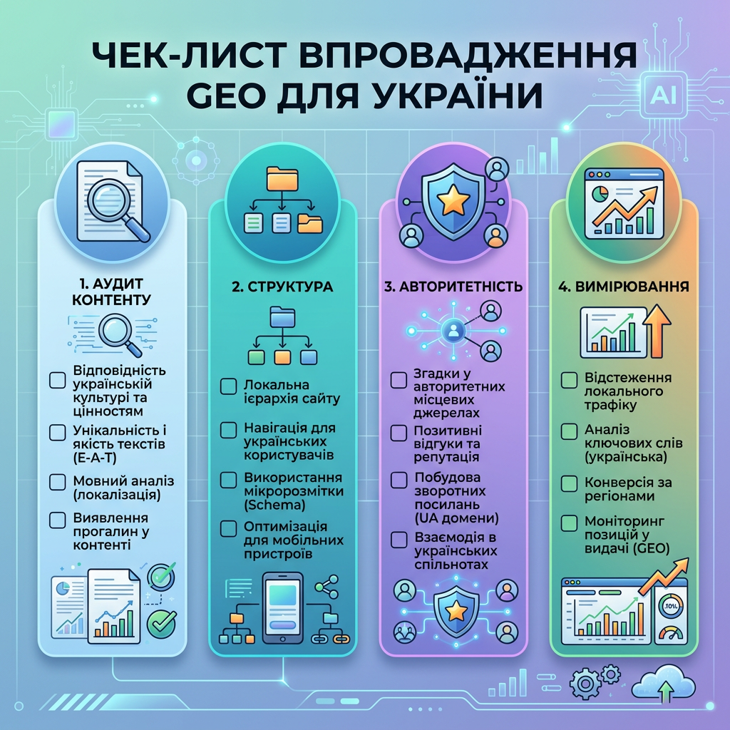 Чеклист впровадження GEO для контенту в AI-пошуку