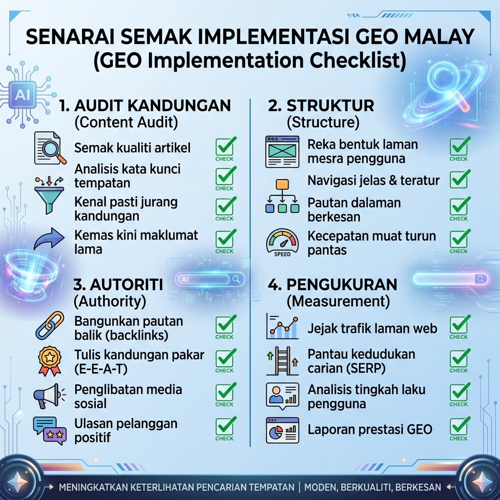 Senarai semak pelaksanaan GEO untuk kandungan carian AI