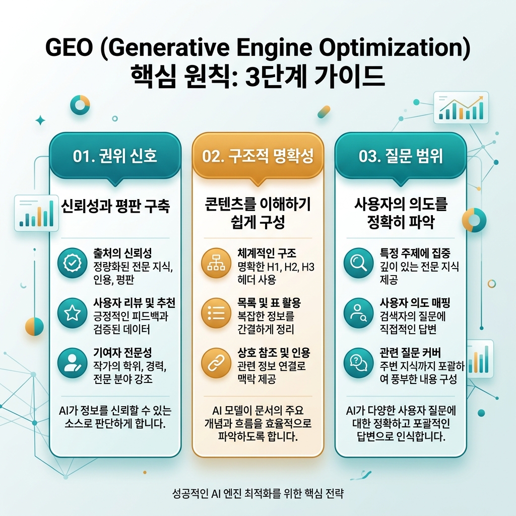 시맨틱 SEO에서 에이전트 준비형 답변까지 GEO의 네 단계를 보여주는 타임라인 다이어그램