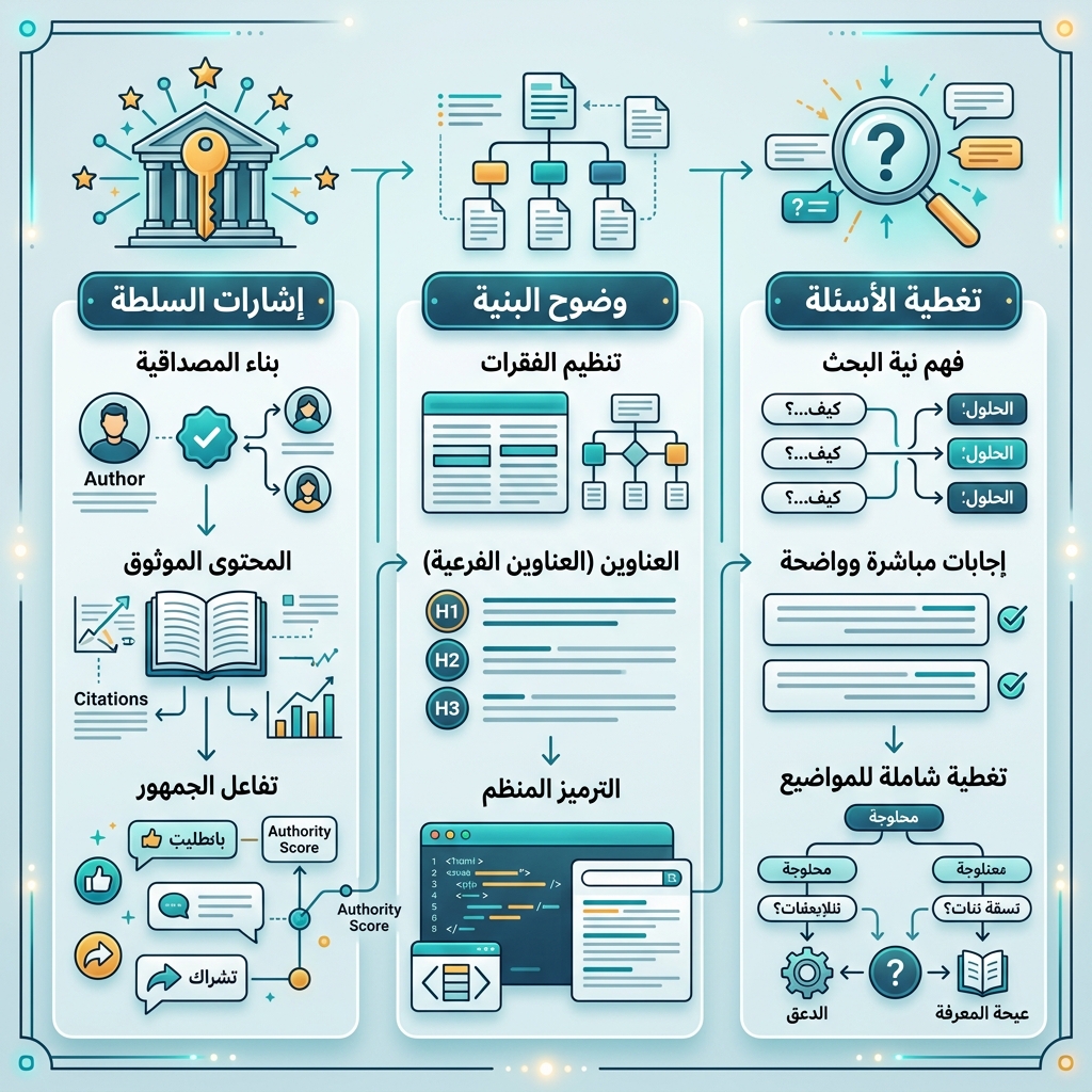 مخطط زمني لـ GEO يوضح أربع مراحل من SEO الدلالي إلى الإجابات الجاهزة للوكلاء