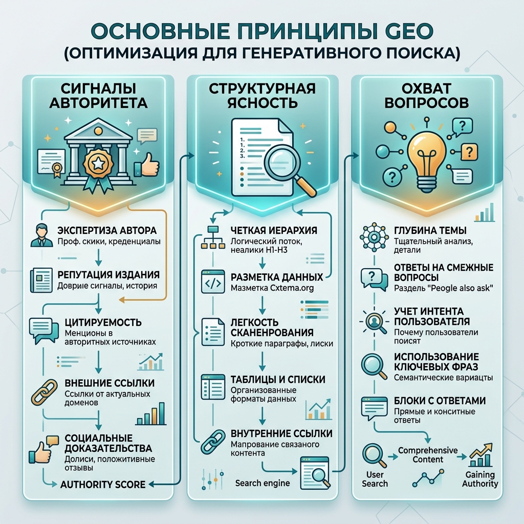 Диаграмма хронологии GEO с четырьмя фазами от семантического SEO до ответов, готовых для агентов