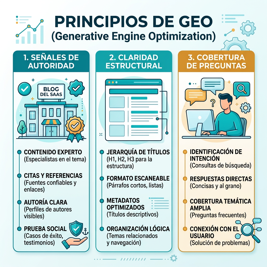 Diagrama de línea de tiempo de GEO con cuatro fases, desde SEO semántico hasta respuestas listas para agentes