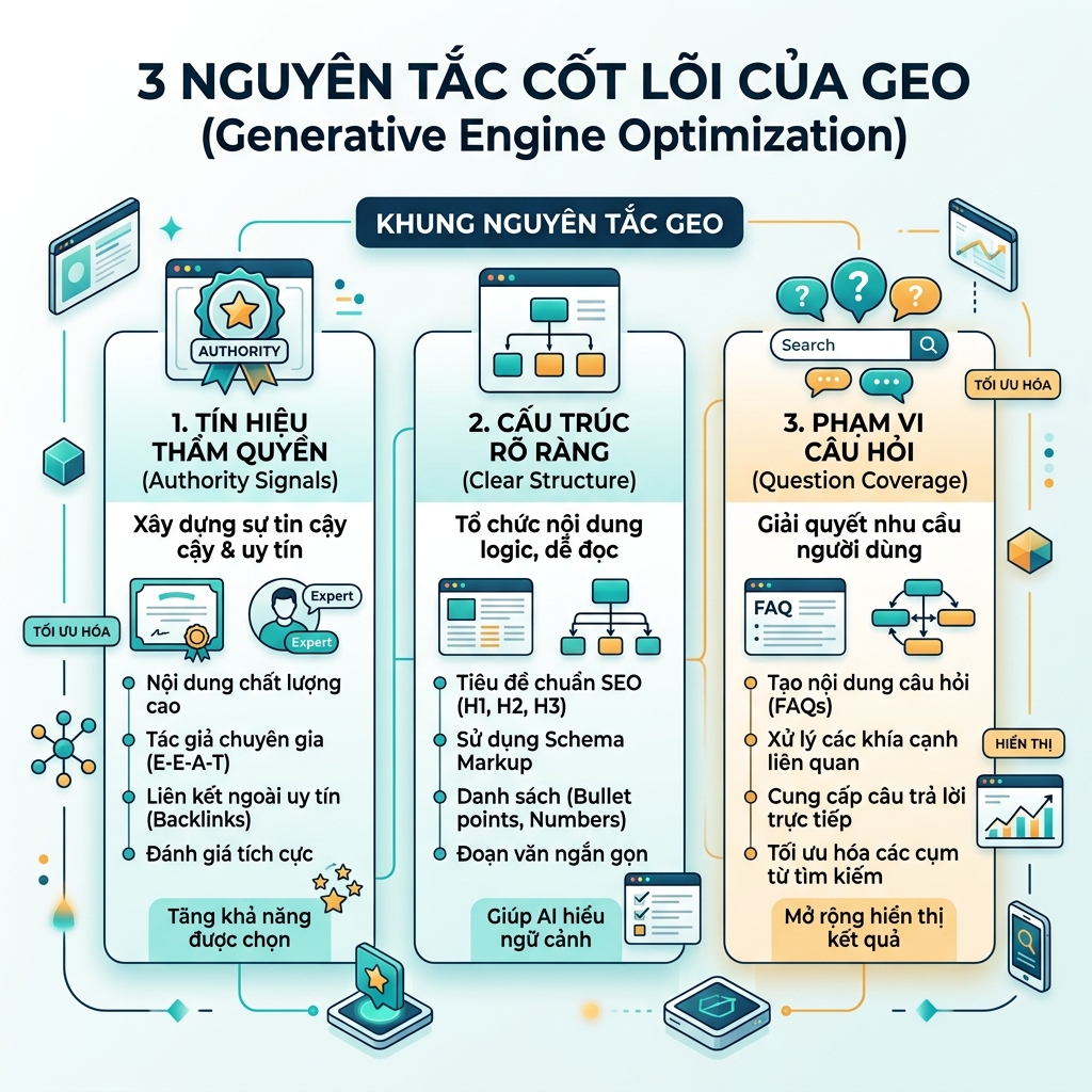 Sơ đồ dòng thời gian GEO cho thấy bốn giai đoạn từ SEO ngữ nghĩa đến câu trả lời sẵn sàng cho agent