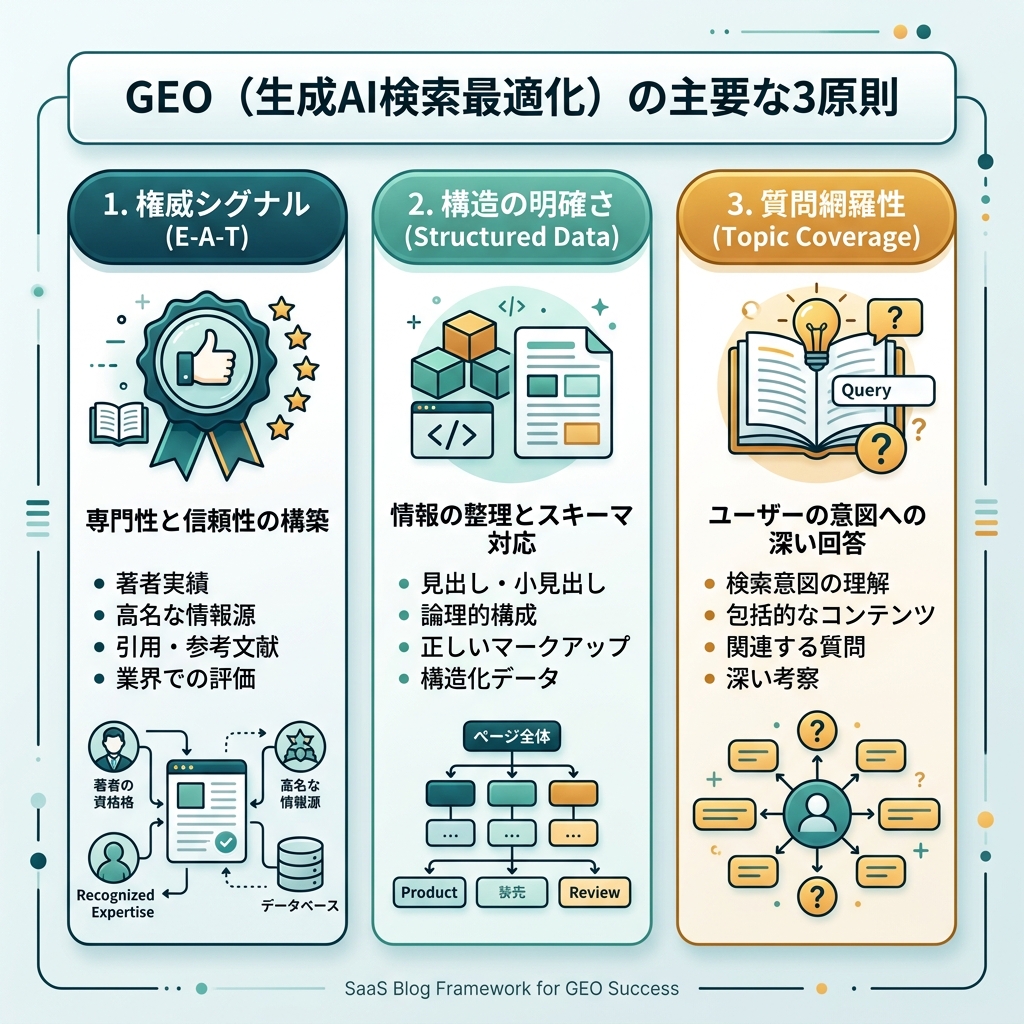 ブランド知識、信頼できる情報源、AI回答をつなぐ可視性レイヤーとしてGEOを説明する図