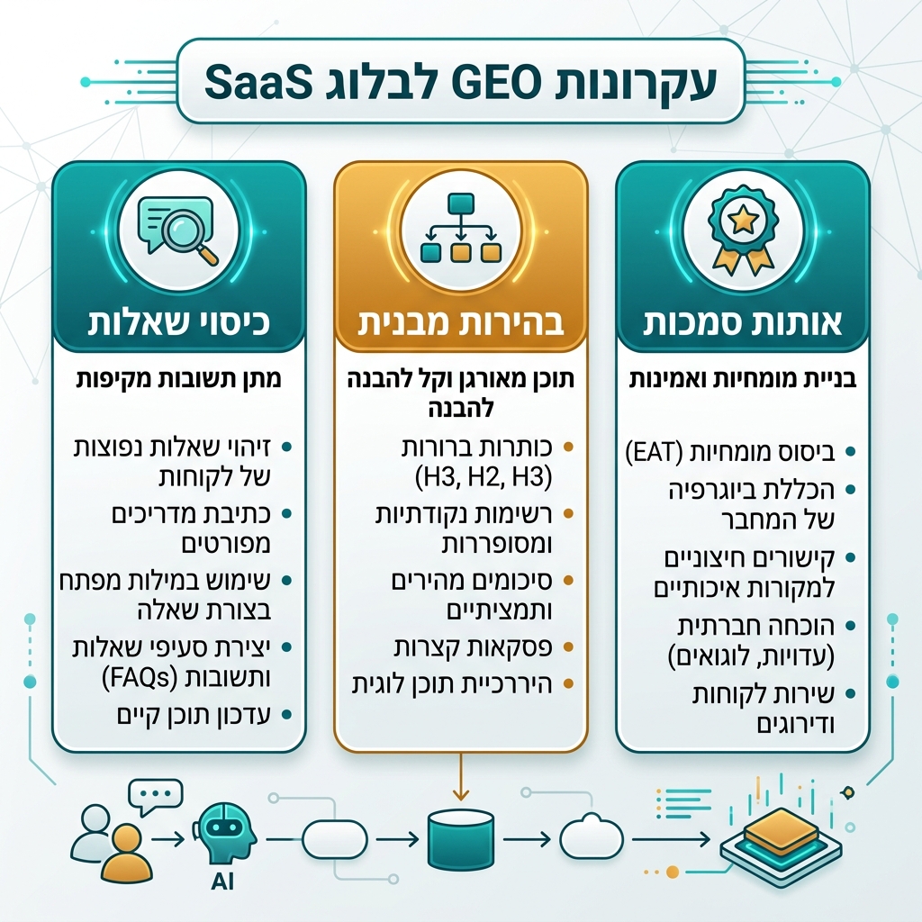 GEO כשכבת נראות המחברת ידע מותג, מקורות אמינים ותשובות AI