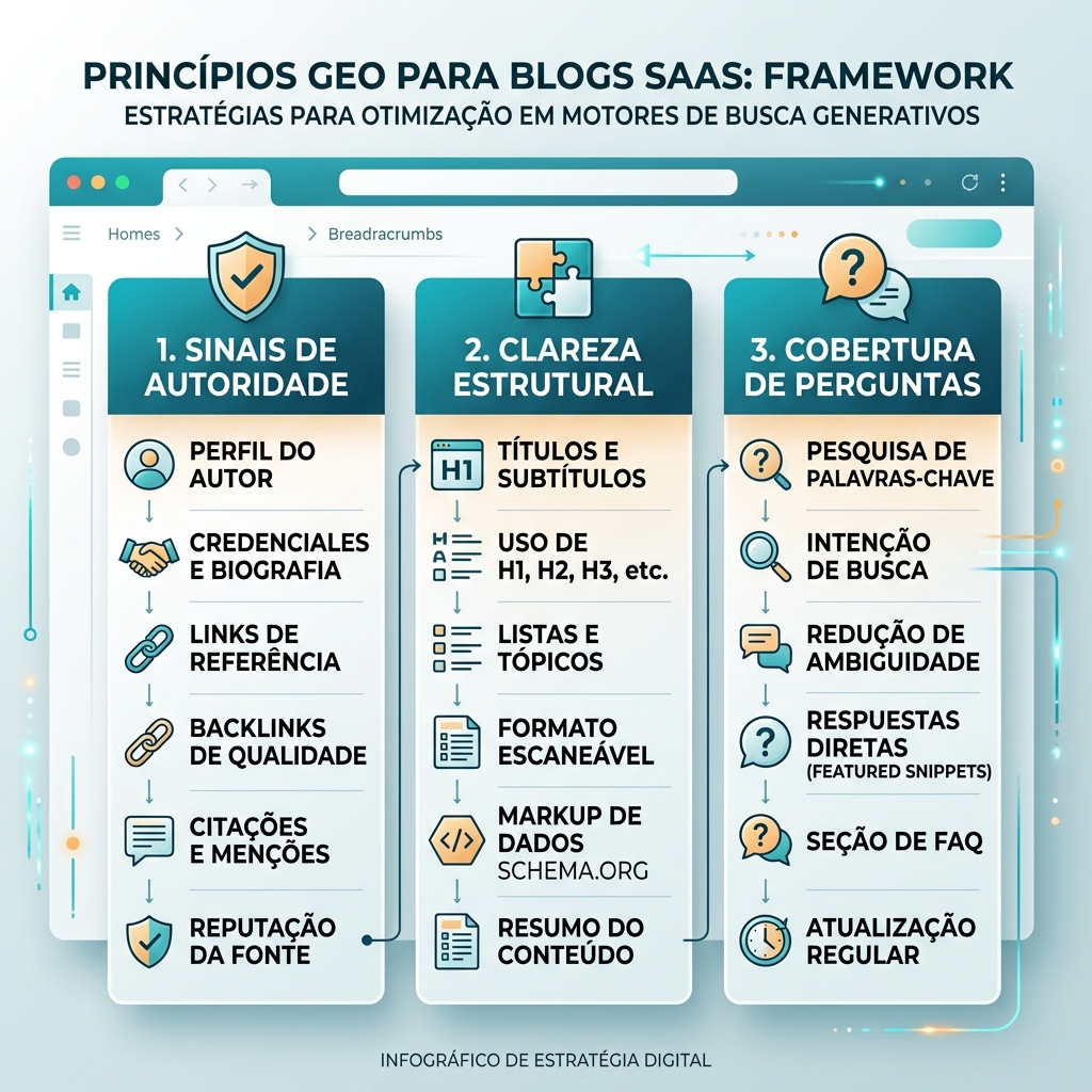 GEO explicado como uma camada de visibilidade que conecta conhecimento da marca, fontes confiáveis e respostas de IA