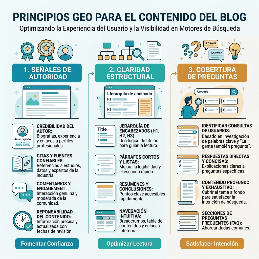GEO explicado como una capa de visibilidad que conecta conocimiento de marca, fuentes confiables y respuestas de IA