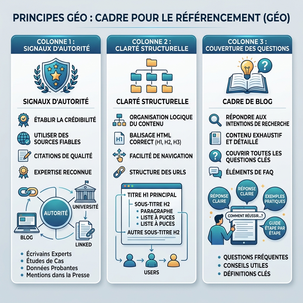 GEO expliqué comme une couche de visibilité reliant connaissance de marque, sources fiables et réponses IA