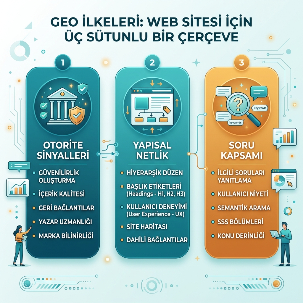 GEO dijelaskan sebagai lapisan visibilitas yang menghubungkan pengetahuan brand, sumber tepercaya, dan jawaban AI