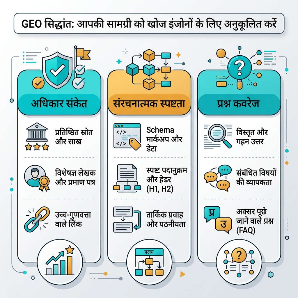 GEO को ब्रांड knowledge, भरोसा करनाed स्रोत और AI उत्तर जोड़ने वाली दृश्यता परत के रूप में समझाया गया